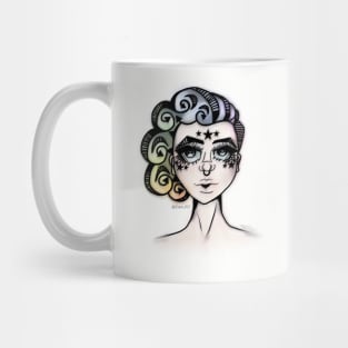 Art Style Punk Retro Woman Hand-drawn Girl Rainbow Geometric Line Drawing Mug